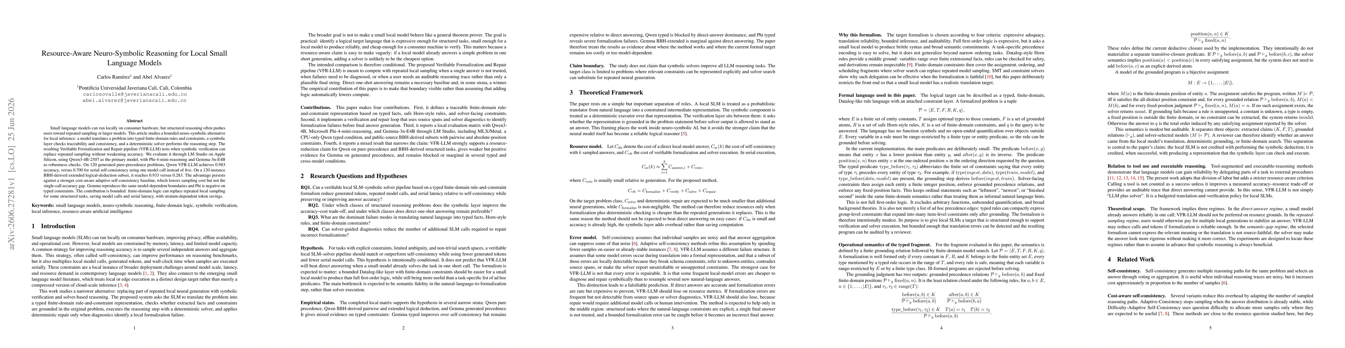 Thumbnail for Resource-Aware Neuro-Symbolic Reasoning for Local Small Language Models