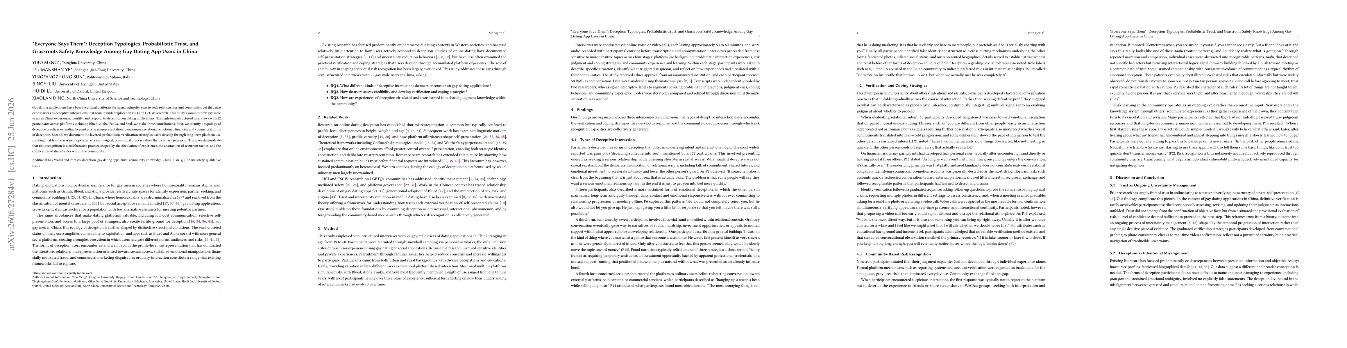 Thumbnail for "Everyone Says Them": Deception Typologies, Probabilistic Trust, and Grassroots Safety Knowledge Among Gay Dating App Users in China
