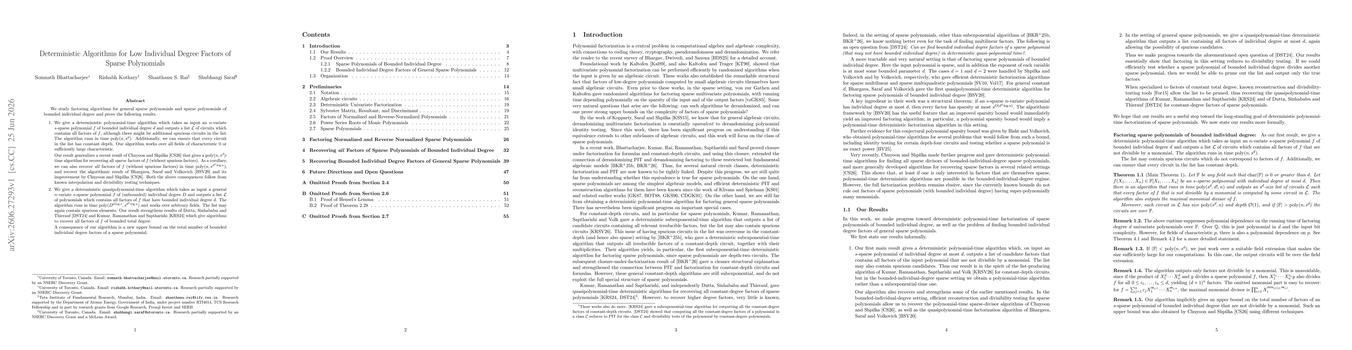 Thumbnail for Deterministic Algorithms for Low Individual Degree Factors of Sparse Polynomials