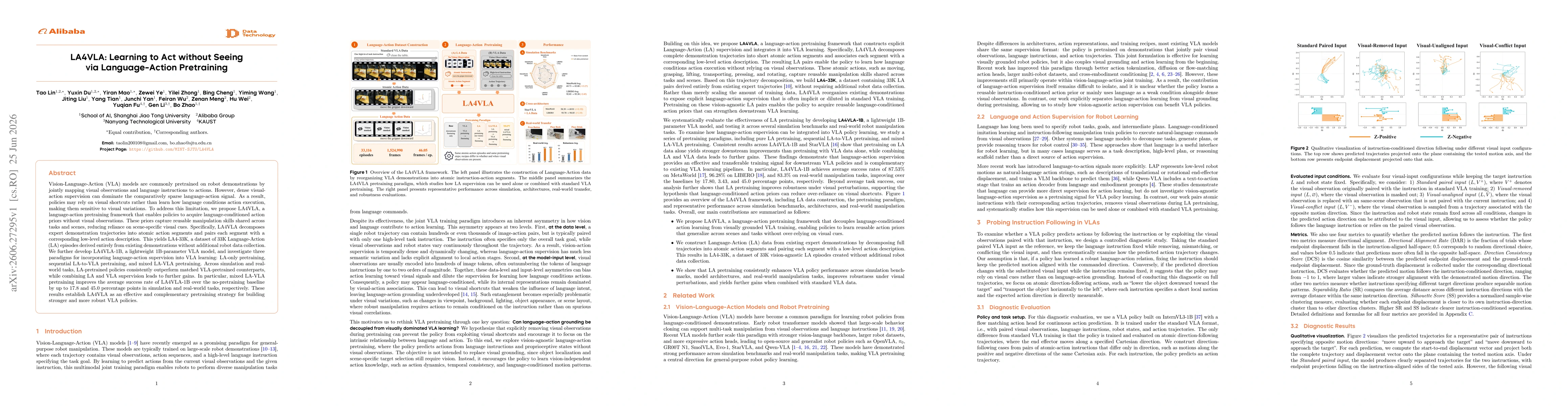 Thumbnail for LA4VLA: Learning to Act without Seeing via Language-Action Pretraining