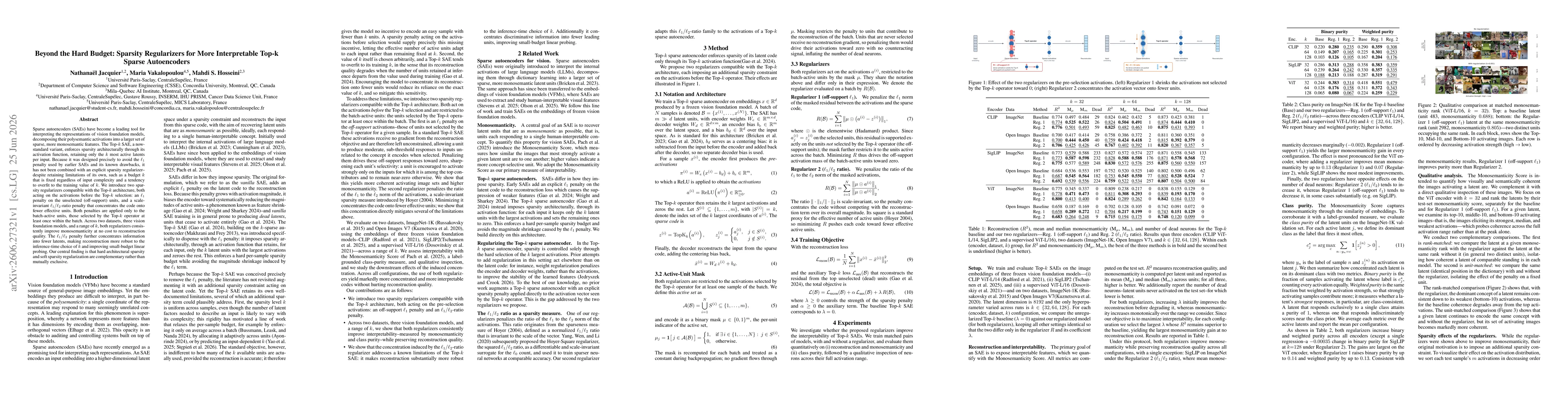 Thumbnail for Beyond the Hard Budget: Sparsity Regularizers for More Interpretable Top-k Sparse Autoencoders