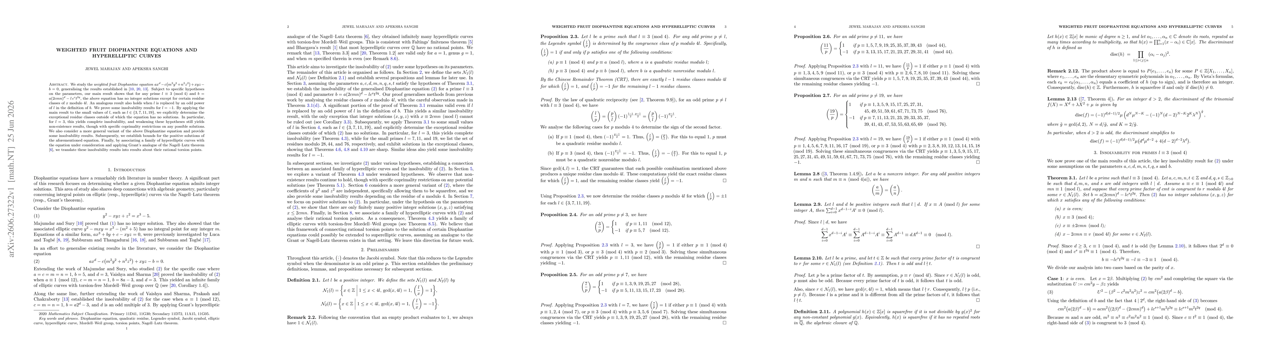 Thumbnail for Weighted Fruit Diophantine Equations and Hyperelliptic Curves