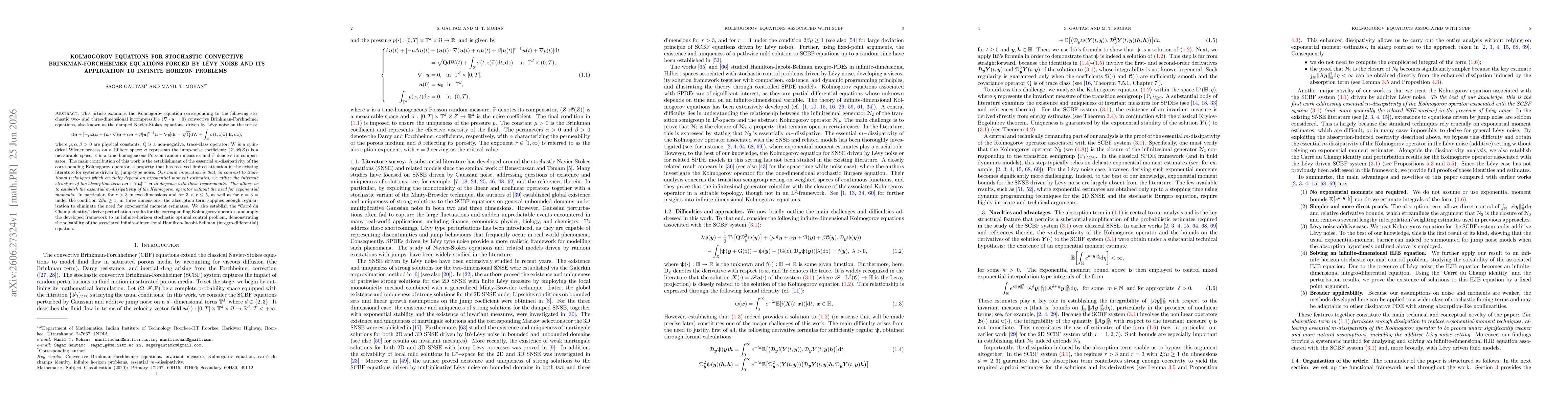 Thumbnail for Kolmogorov equations for stochastic convective Brinkman-Forchheimer equations forced by Lévy Noise and its application to infinite horizon problems