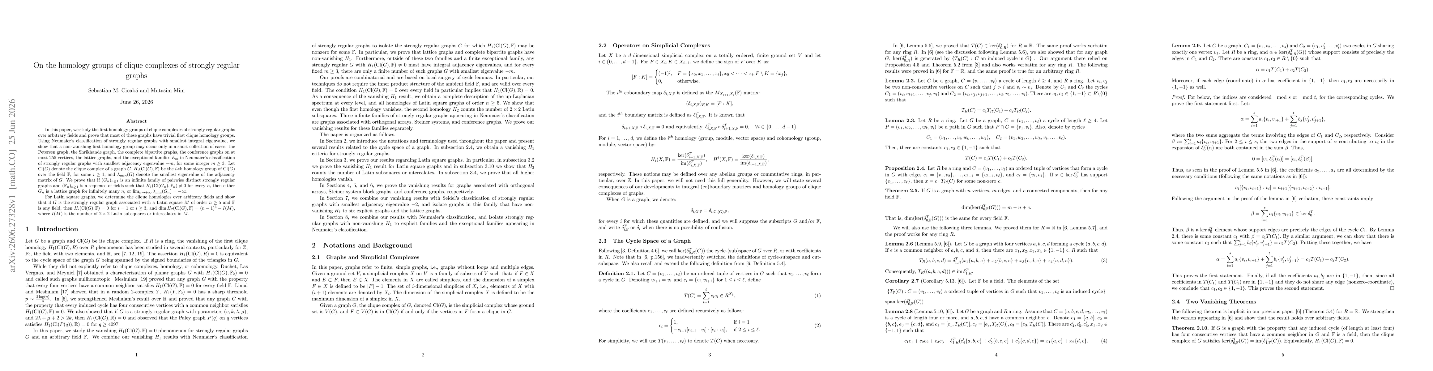 Thumbnail for On the homology groups of clique complexes of strongly regular graphs