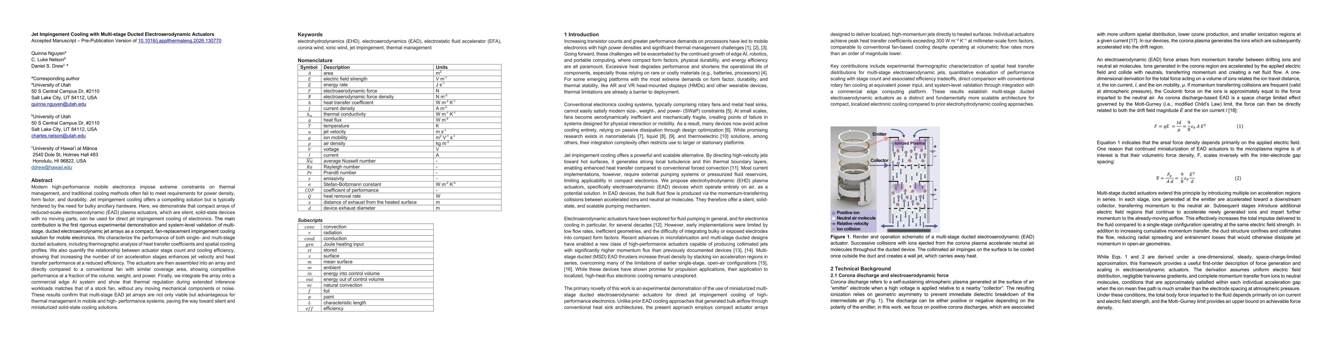 Thumbnail for Jet impingement cooling with multi-stage ducted electroaerodynamic actuators