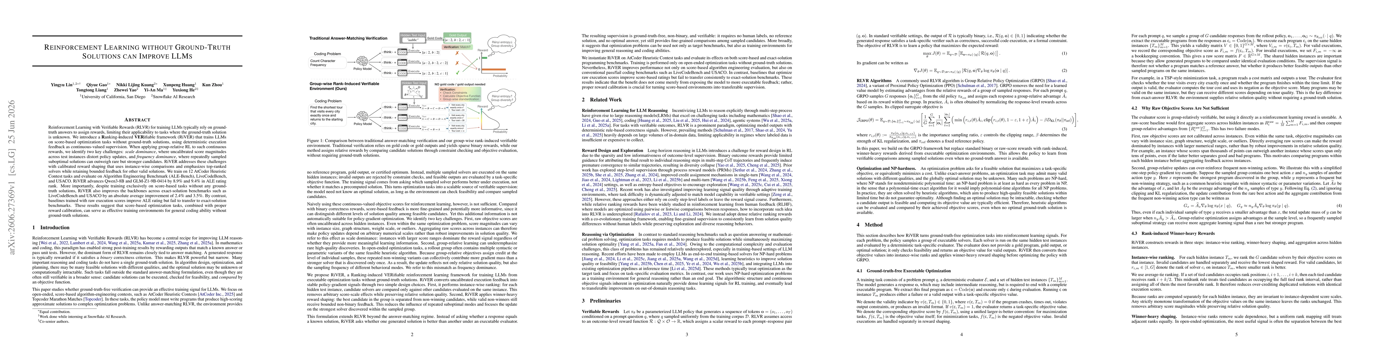 Thumbnail for Reinforcement Learning without Ground-Truth Solutions can Improve LLMs