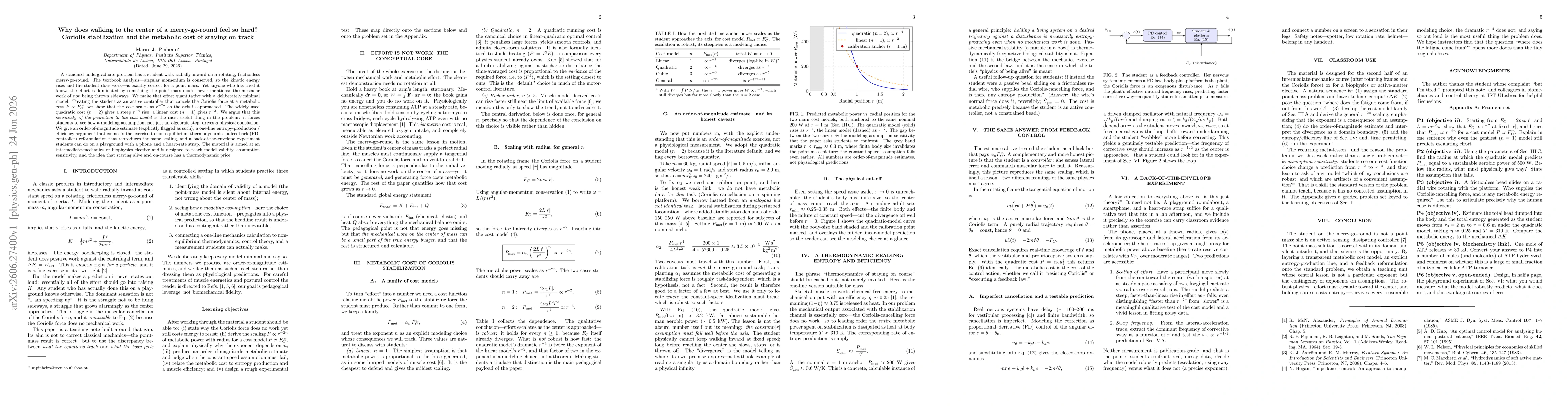 Thumbnail for Why does walking to the center of a merry-go-round feel so hard? Coriolis stabilization and the metabolic cost of staying on track
