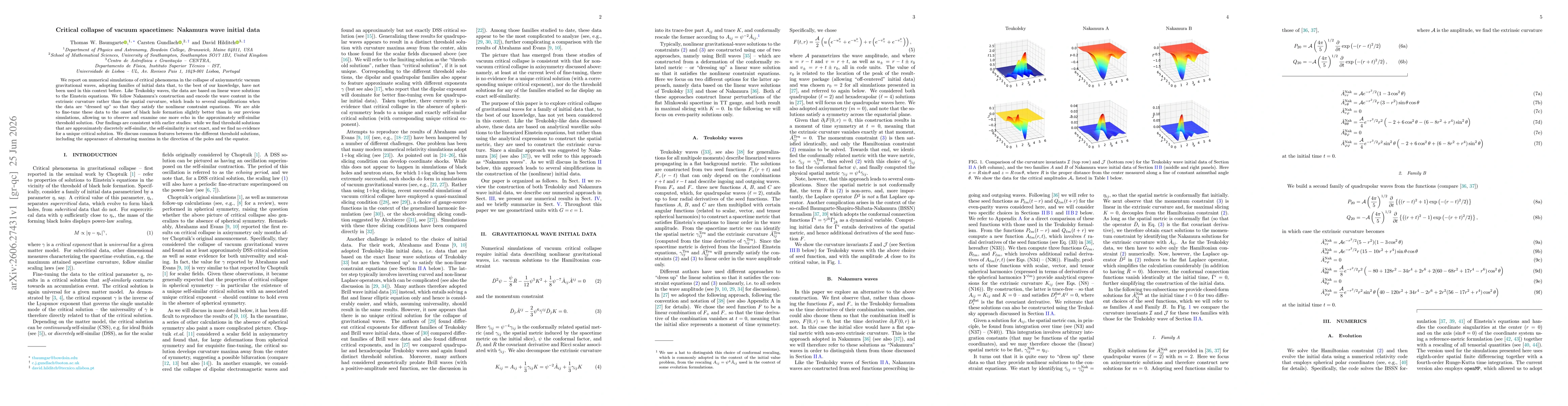 Thumbnail for Critical collapse of vacuum spacetimes: Nakamura wave initial data