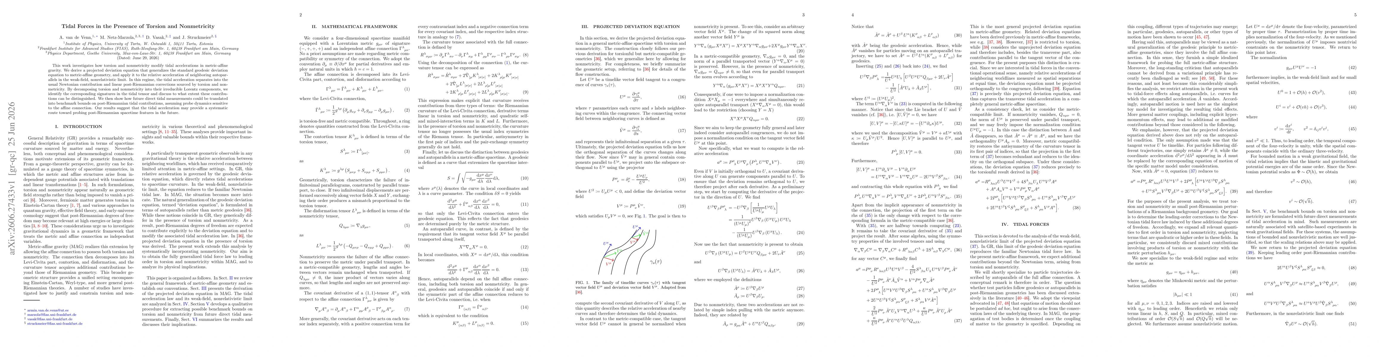 Thumbnail for Tidal Forces in the Presence of Torsion and Nonmetricity