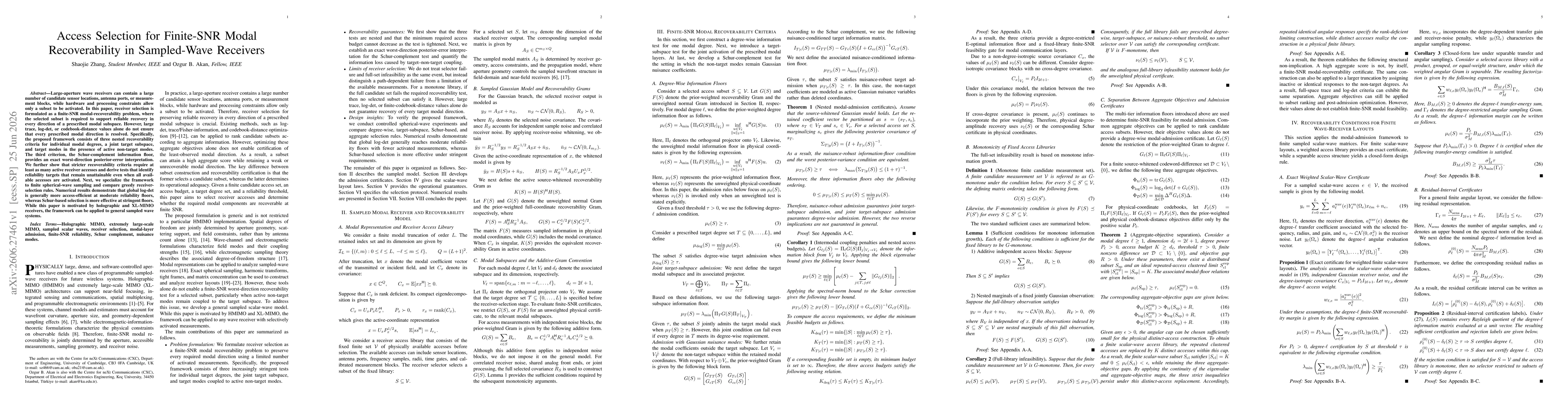 Thumbnail for Access Selection for Finite-SNR Modal Recoverability in Sampled-Wave Receivers