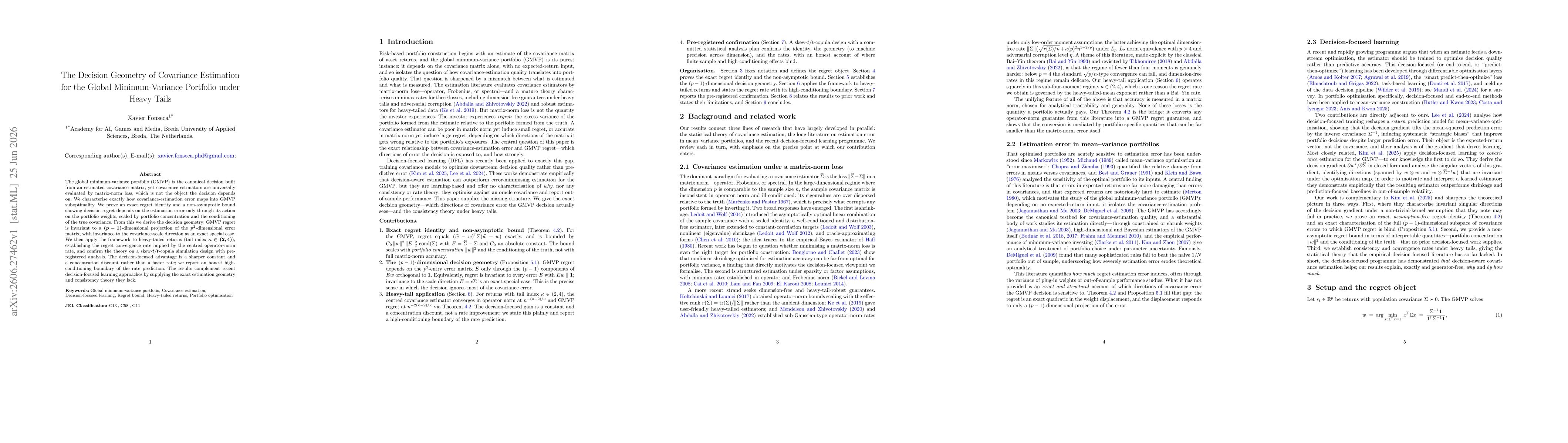 Thumbnail for The Decision Geometry of Covariance Estimation for the Global Minimum-Variance Portfolio under Heavy Tails