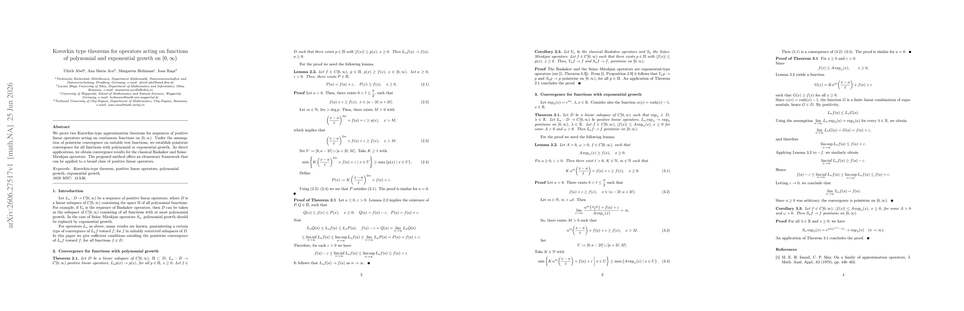 Thumbnail for Korovkin type theorems for operators acting on functions of polynomial and exponential growth on $[0,\infty)$