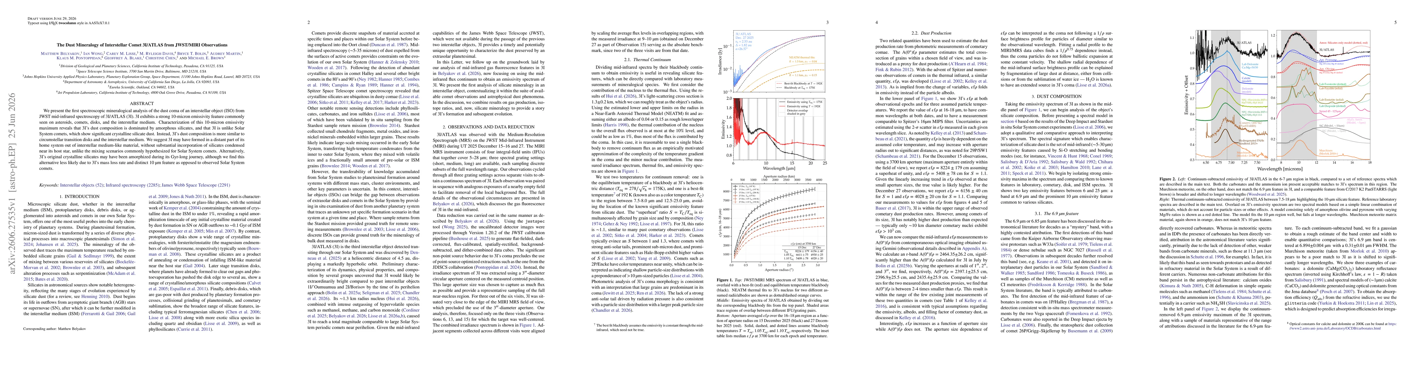 Thumbnail for The Dust Mineralogy of Interstellar Comet 3I/ATLAS from JWST/MIRI Observations