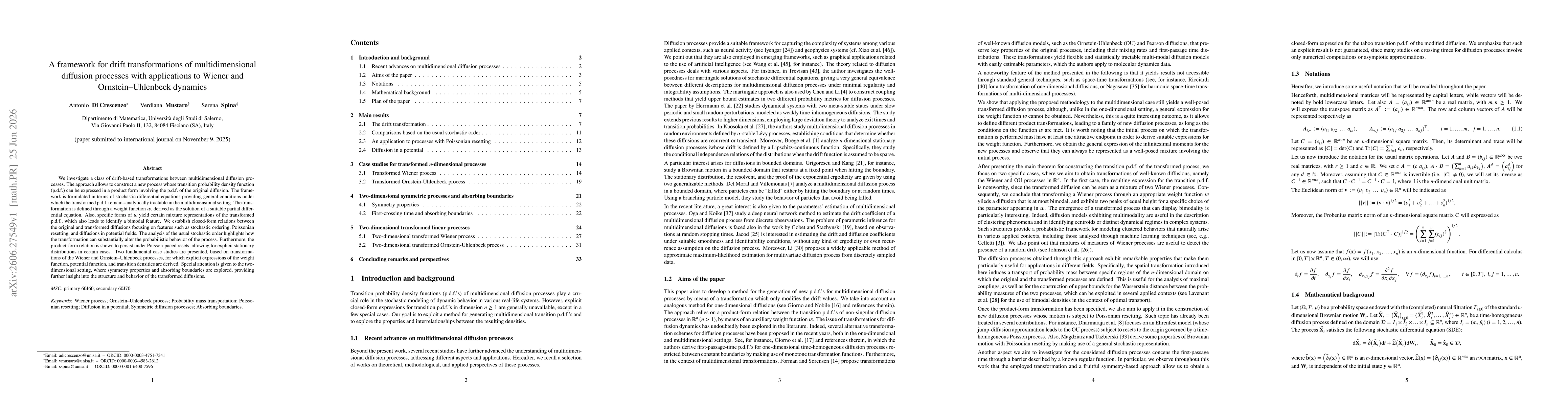 Thumbnail for A framework for drift transformations of multidimensional diffusion processes with applications to Wiener and Ornstein--Uhlenbeck dynamics
