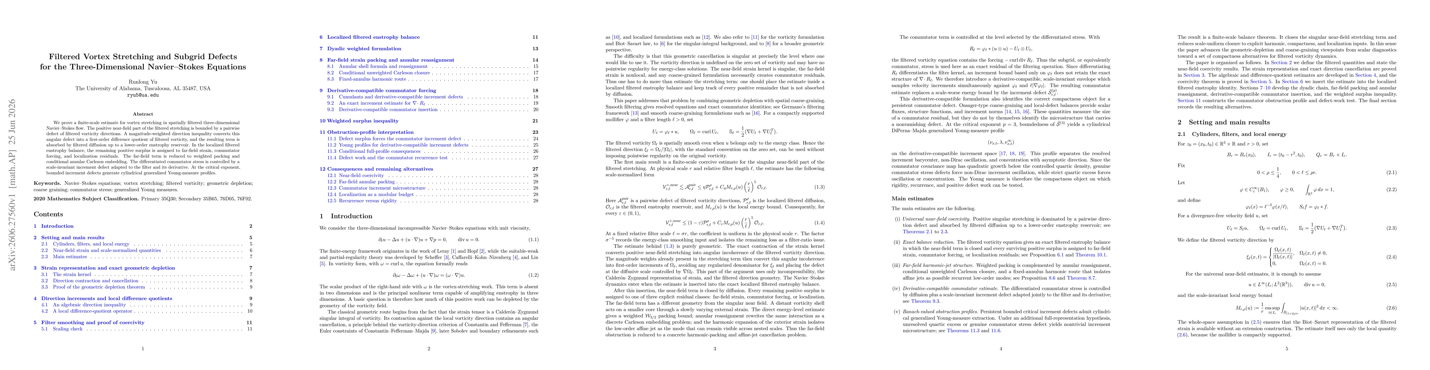 Thumbnail for Filtered Vortex Stretching and Subgrid Defects for the Three-Dimensional Navier-Stokes Equations
