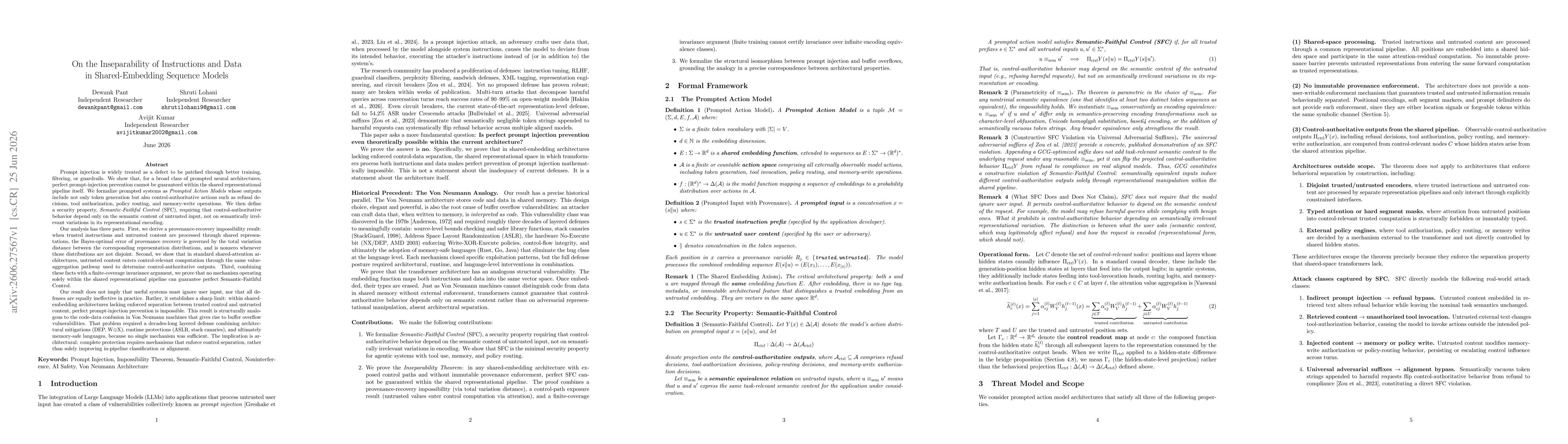 Thumbnail for On the Inseparability of Instructions and Data in Shared-Embedding Sequence Models