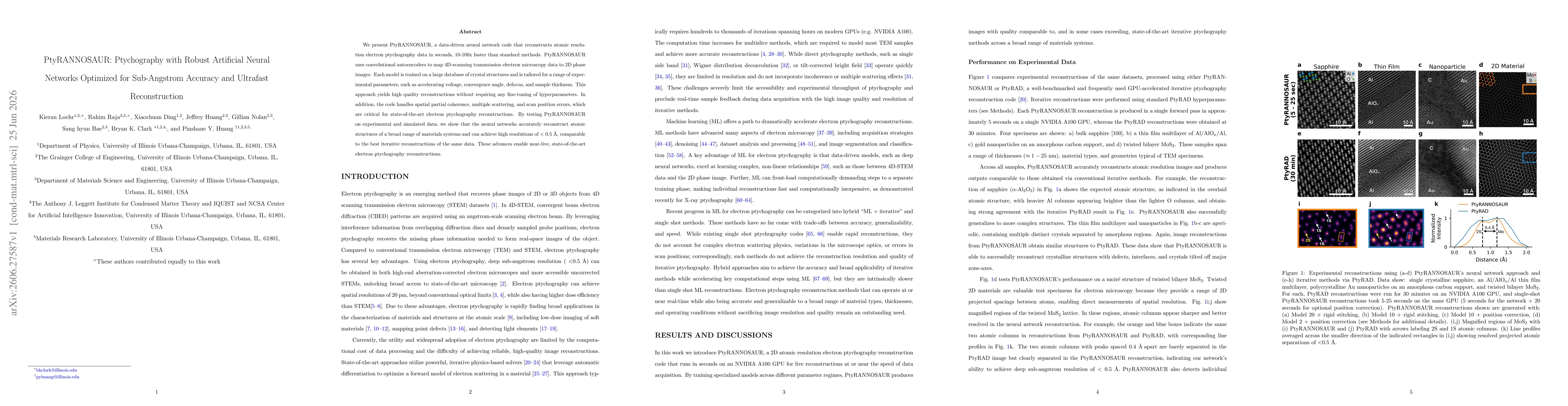 Thumbnail for PtyRANNOSAUR: Ptychography with Robust Artificial Neural Networks Optimized for Sub-Angstrom Accuracy and Ultrafast Reconstruction