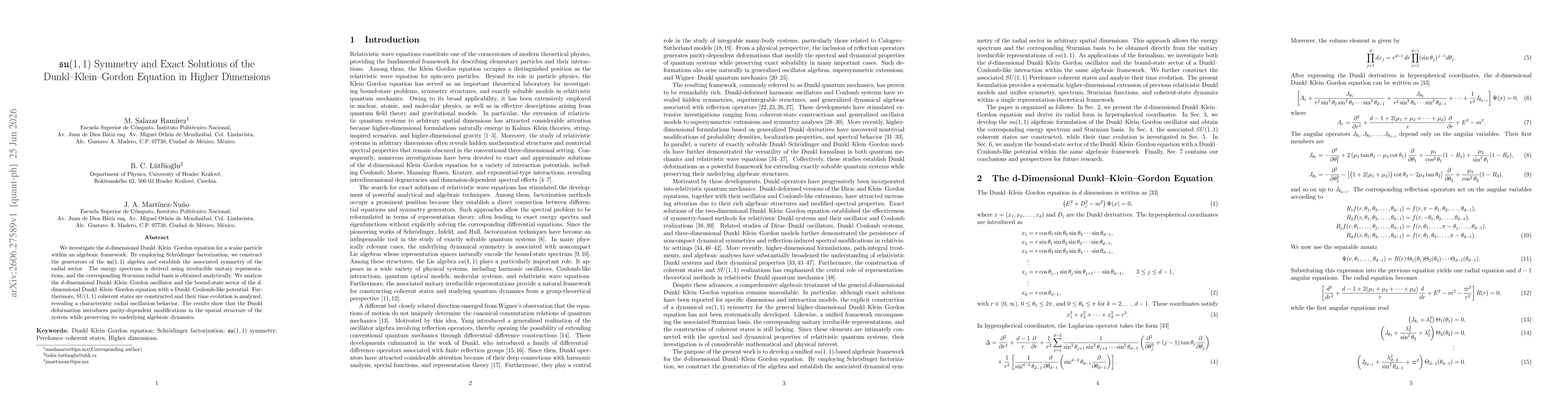 Thumbnail for su(1,1) Symmetry and Exact Solutions of the Dunkl-Klein-Gordon Equation in Higher Dimensions