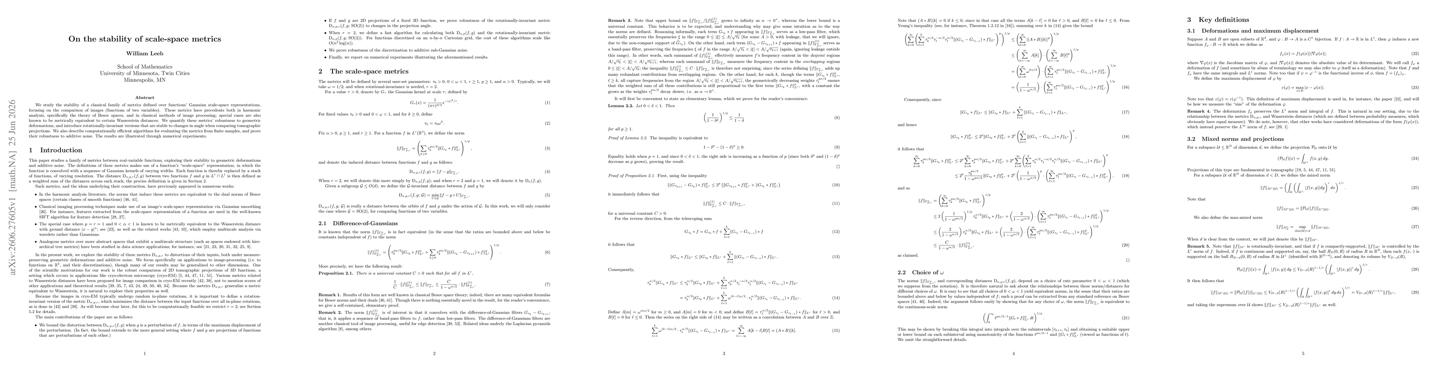 Thumbnail for On the stability of scale-space metrics