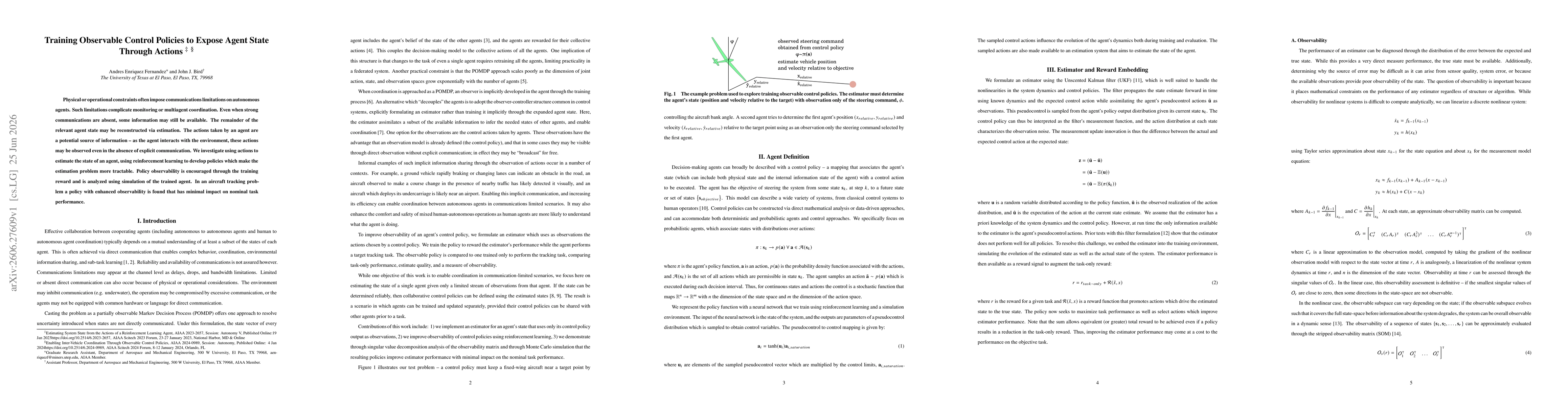 Thumbnail for Training Observable Control Policies to Expose Agent State Through Actions