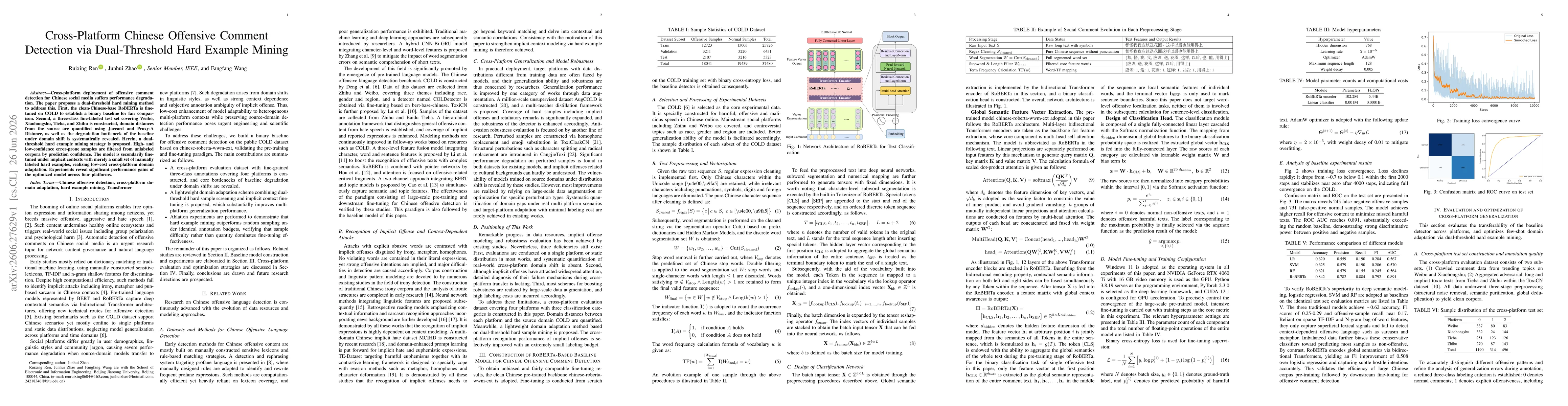 Thumbnail for Cross-Platform Chinese Offensive Comment Detection via Dual-Threshold Hard Example Mining