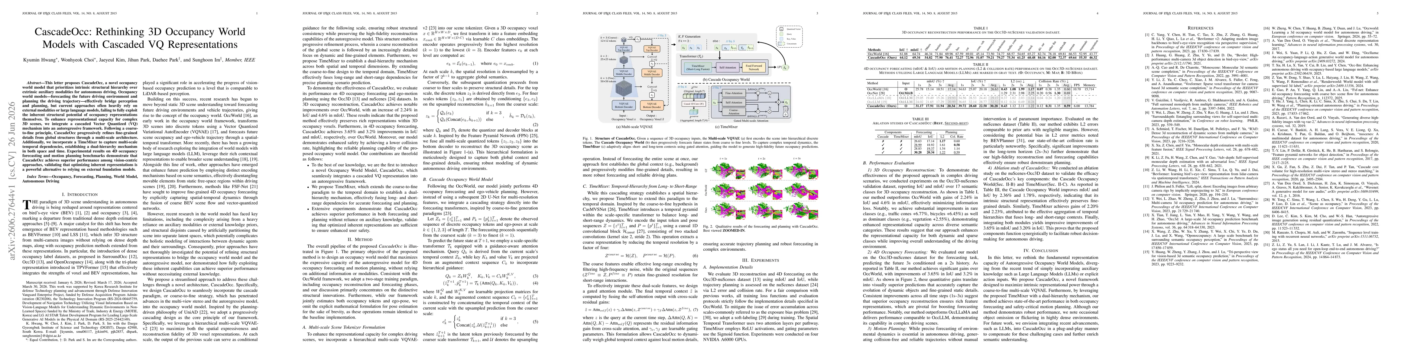Thumbnail for CascadeOcc: Rethinking 3D Occupancy World Models with Cascaded VQ Representations