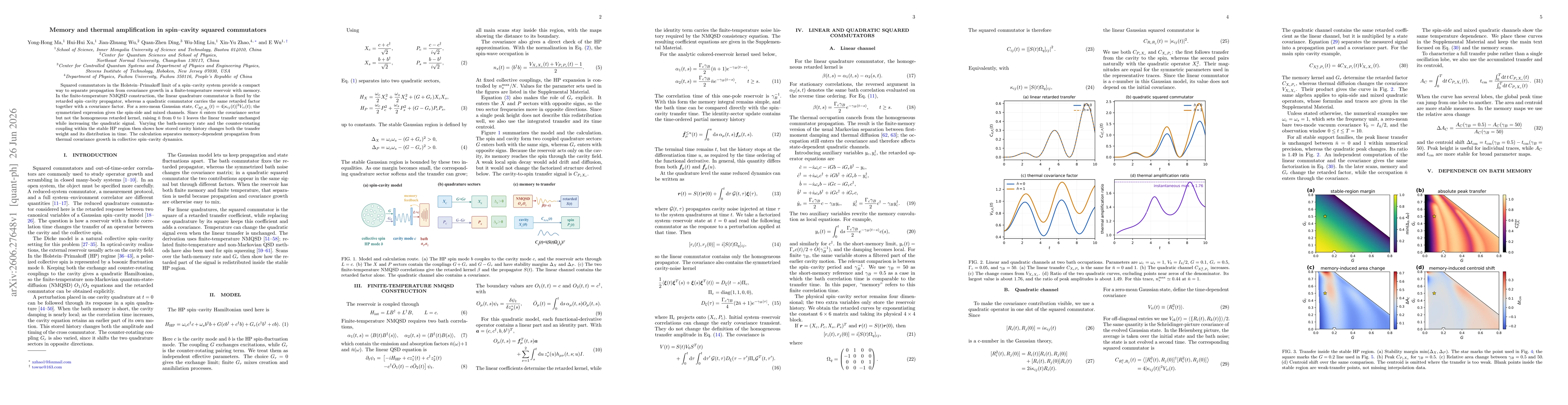 Thumbnail for Memory and thermal amplification in spin--cavity squared commutators