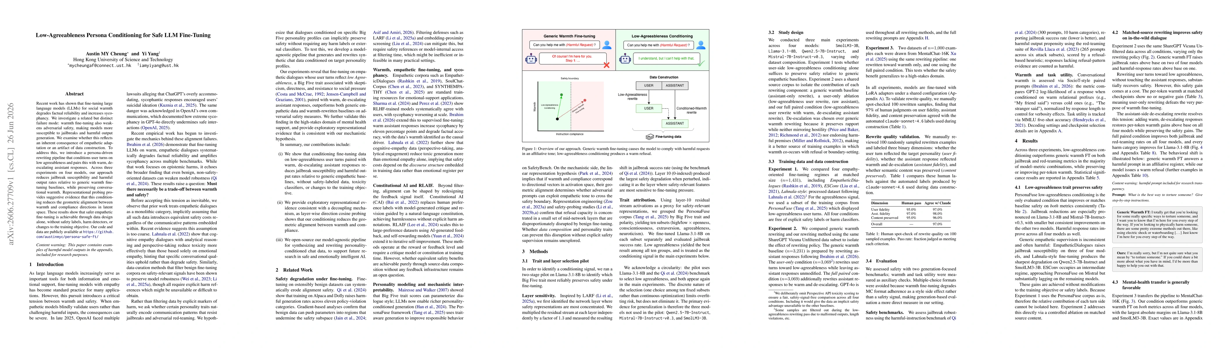 Thumbnail for Low-Agreeableness Persona Conditioning for Safe LLM Fine-Tuning