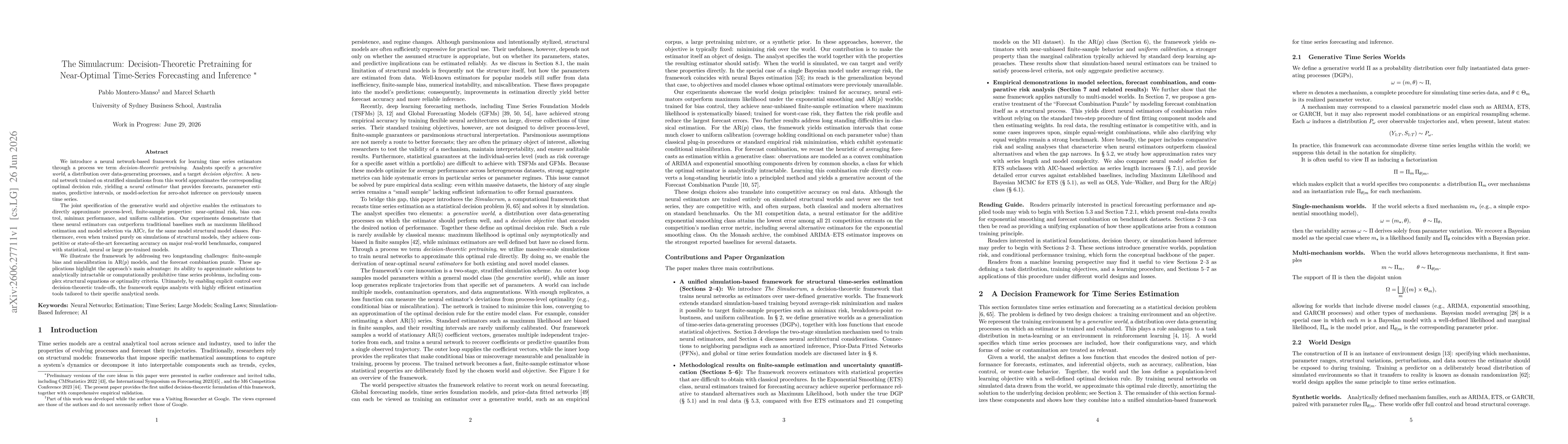 Thumbnail for The Simulacrum: Decision-Theoretic Pretraining for Near-Optimal Time-Series Forecasting and Inference