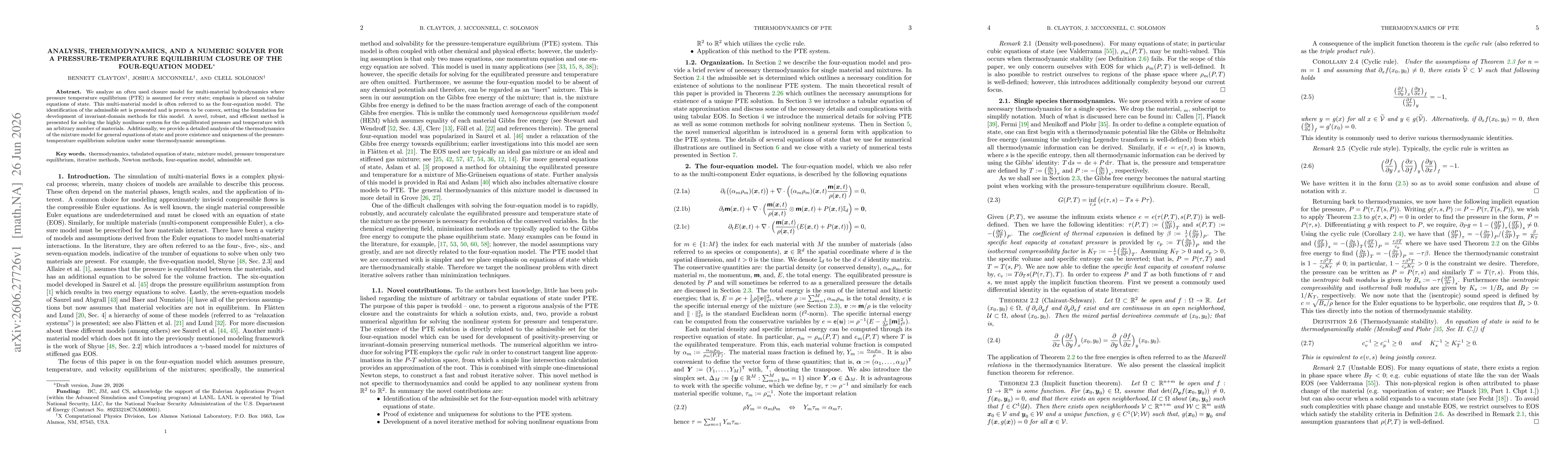 Thumbnail for Analysis, thermodynamics, and a numeric solver for a pressure-temperature equilibrium closure of the four-equation model