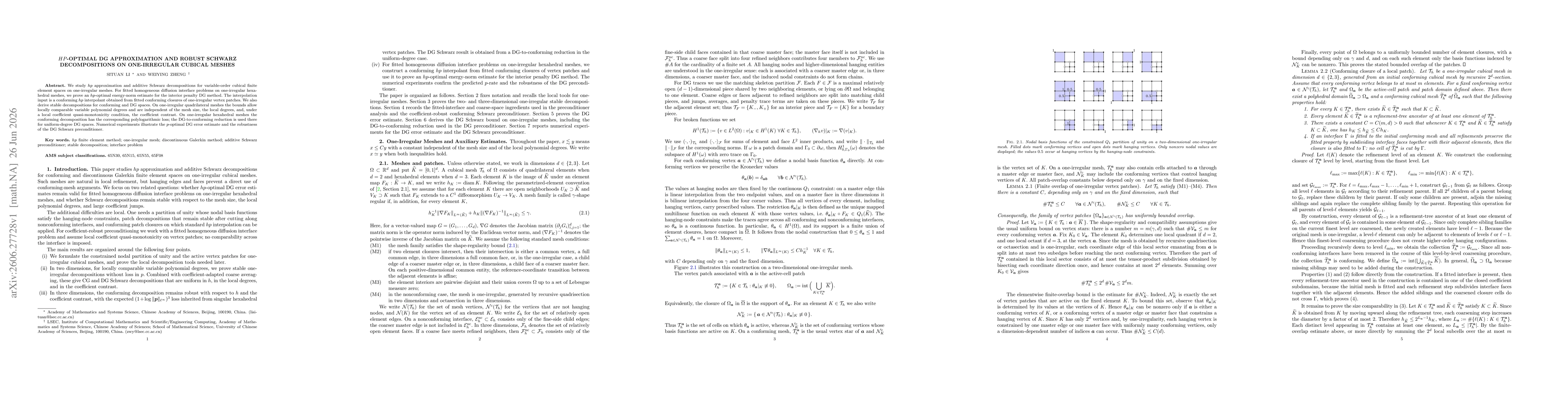 Thumbnail for hp-Optimal DG Approximation and Robust Schwarz Decompositions on One-Irregular Cubical Meshes