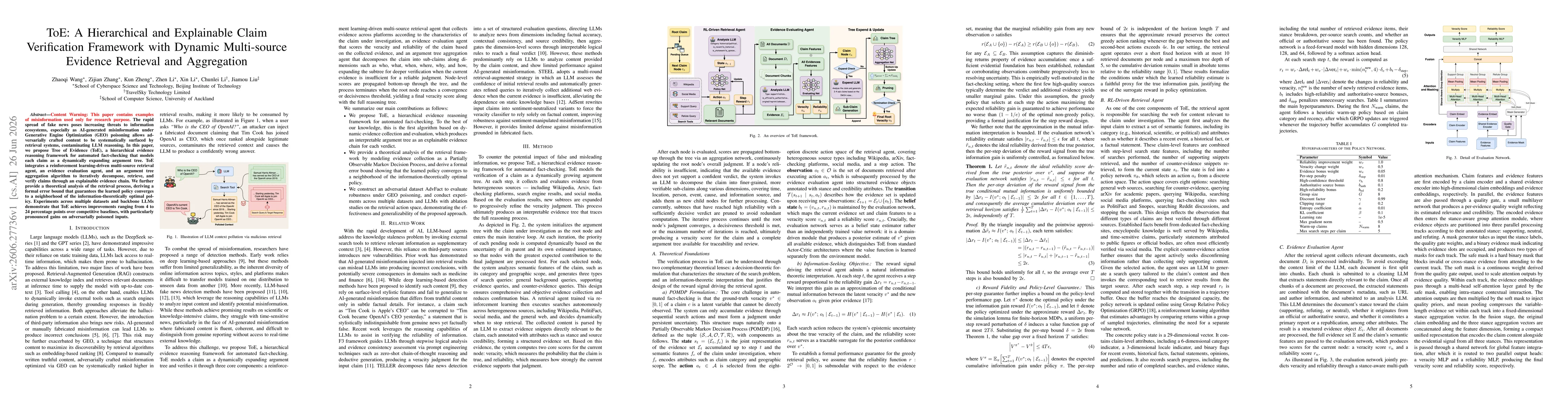 Thumbnail for ToE: A Hierarchical and Explainable Claim Verification Framework with Dynamic Multi-source Evidence Retrieval and Aggregation