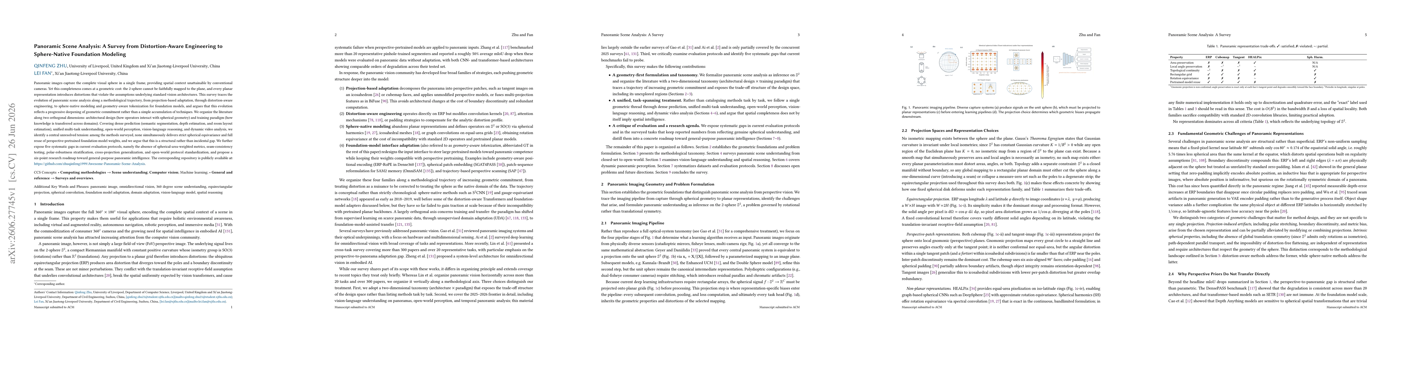 Thumbnail for Panoramic Scene Analysis: A Survey from Distortion-Aware Engineering to Sphere-Native Foundation Modeling