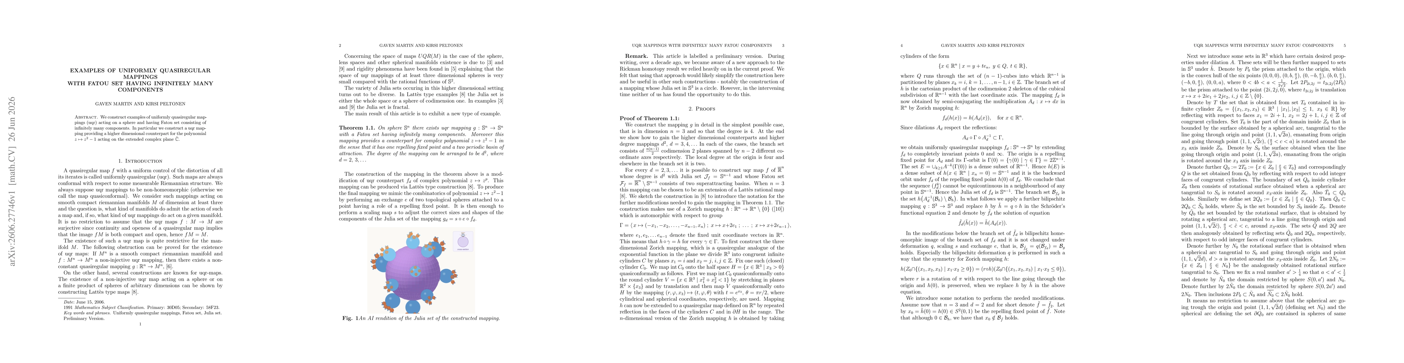 Thumbnail for Examples of Uniformly Quasiregular Mappings with Fatou Set Having Infinitely Many Components