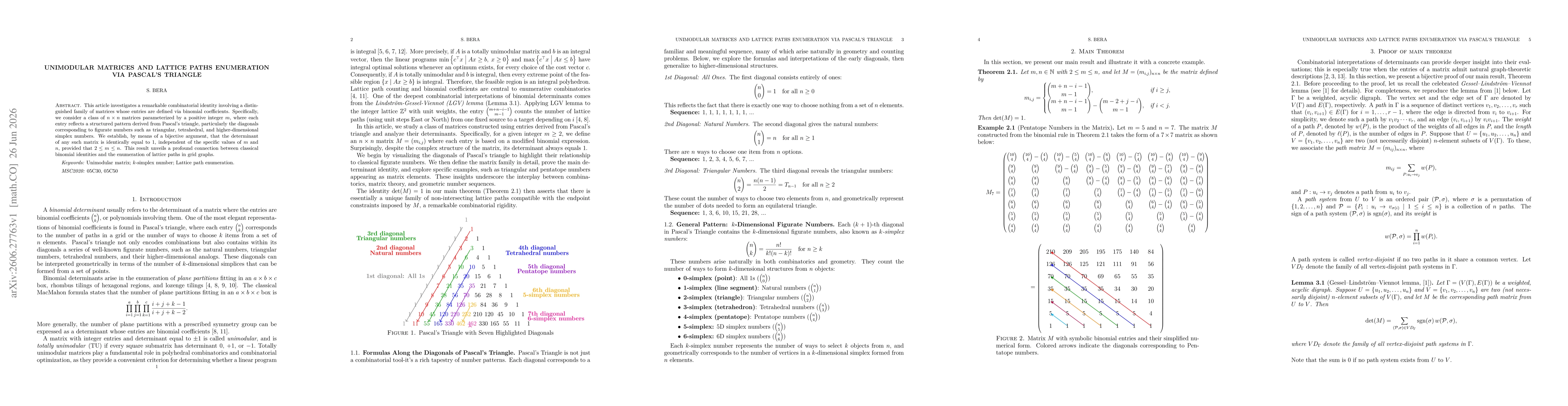 Thumbnail for Unimodular matrices and lattice paths enumeration via Pascal's triangle