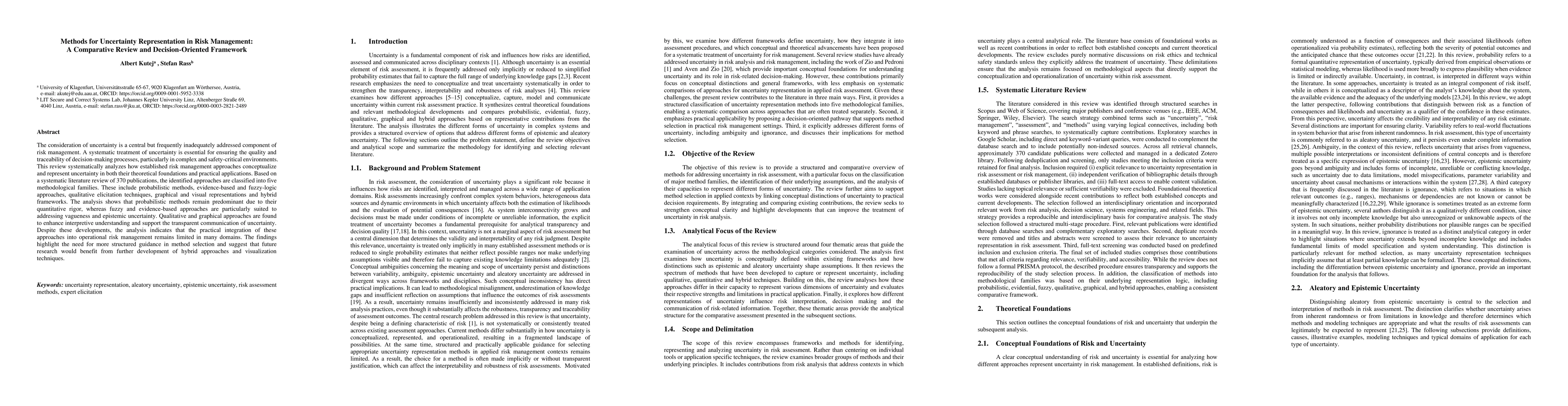 Thumbnail for Methods for Uncertainty Representation in Risk Management: A Comparative Review and Decision-Oriented Framework