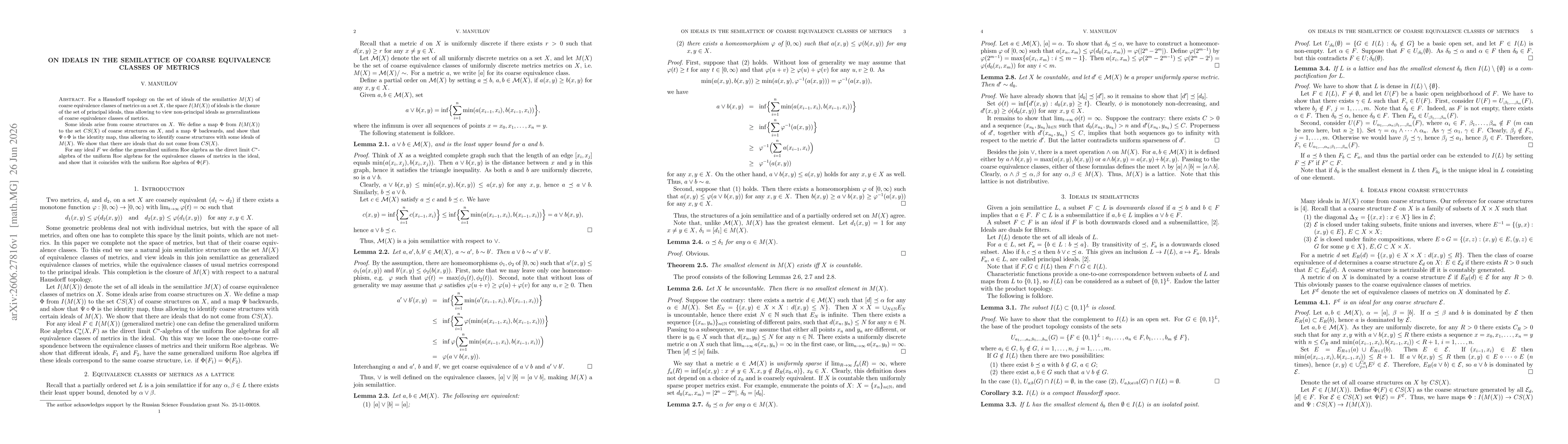 Thumbnail for On ideals in the semilattice of coarse equivalence classes of metrics