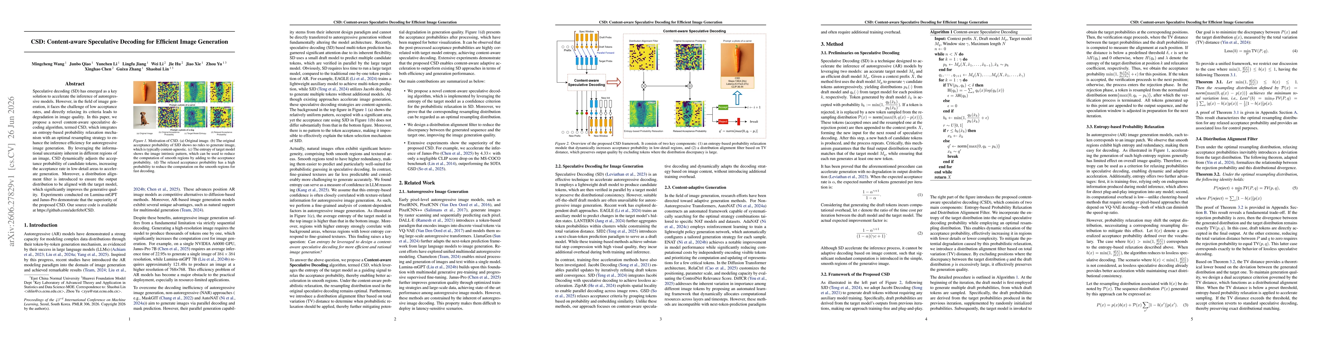 Thumbnail for CSD: Content-aware Speculative Decoding for Efficient Image Generation