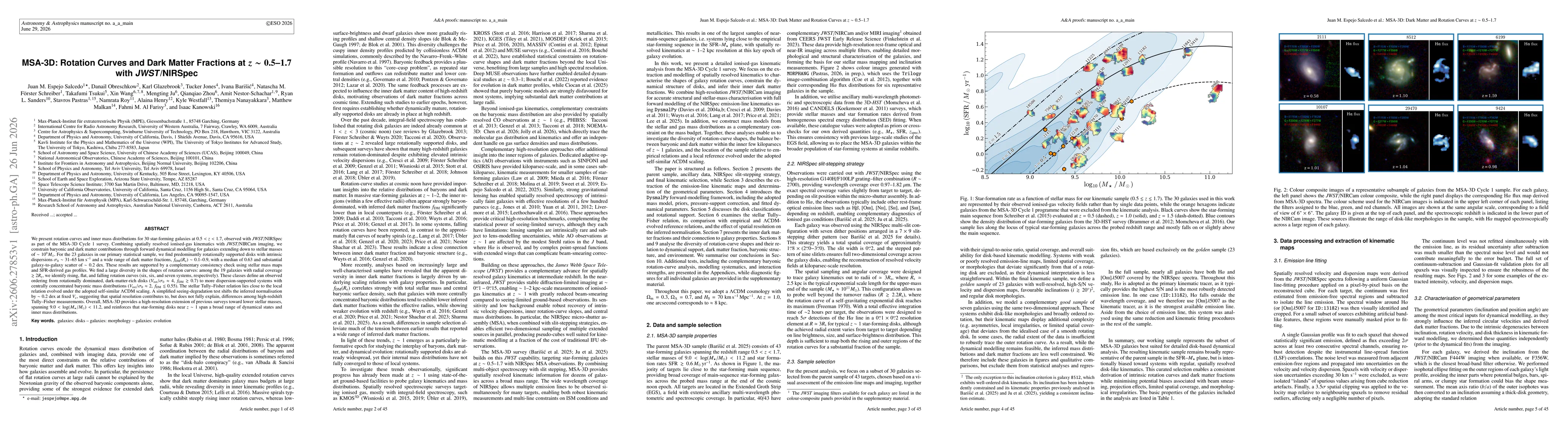 Thumbnail for MSA-3D: Rotation Curves and Dark Matter Fractions at z~0.5-1.7 with JWST/NIRSpec
