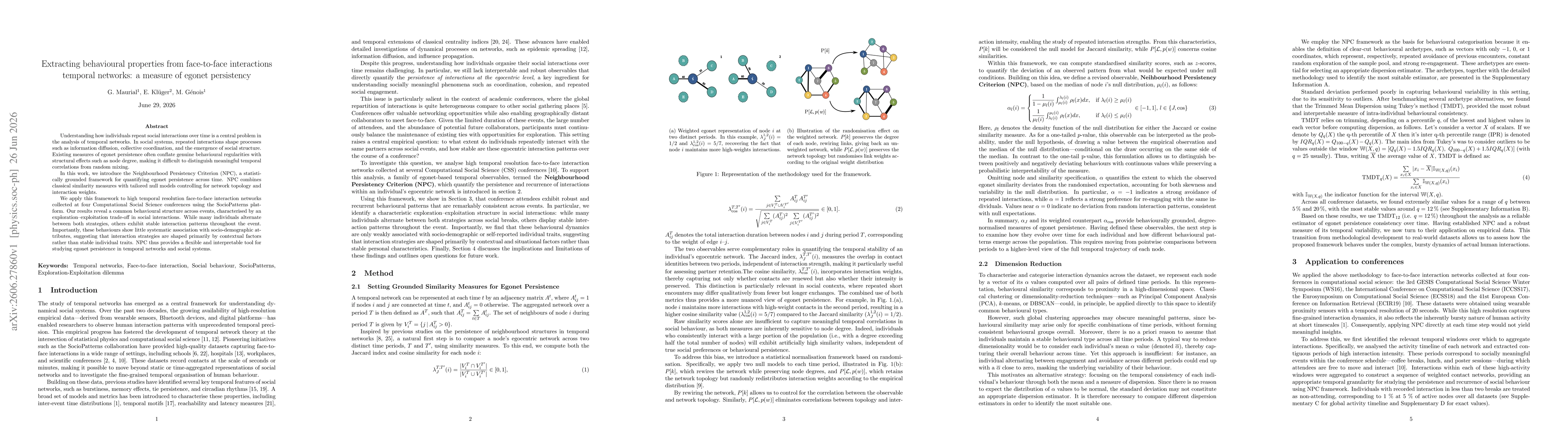 Thumbnail for Extracting behavioural properties from face-to-face interactions temporal networks: a measure of egonet persistency