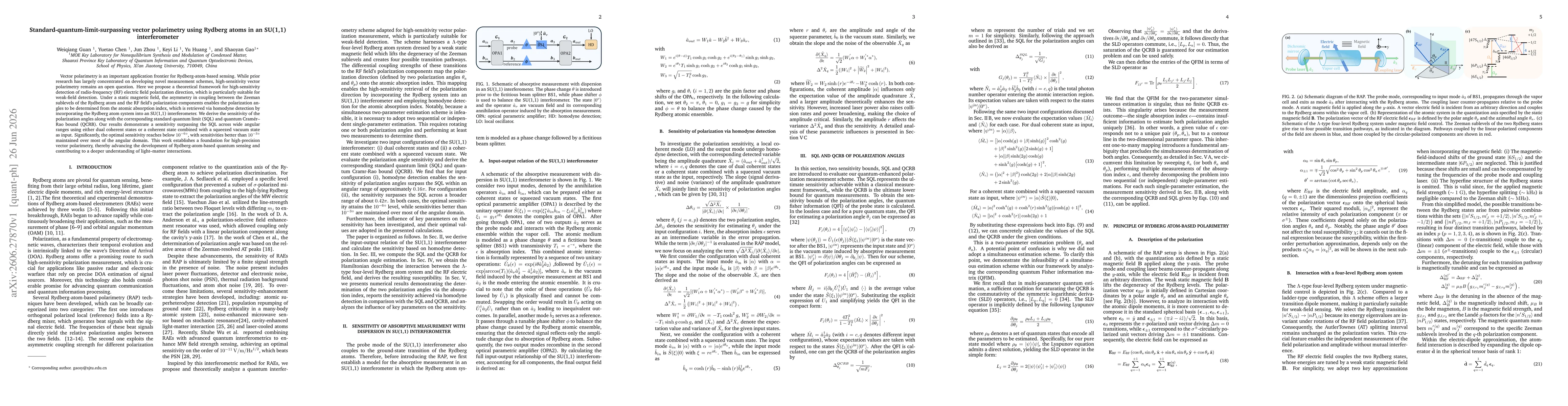 Thumbnail for Standard-quantum-limit-surpassing vector polarimetry using Rydberg atoms in an SU(1,1) interferometer