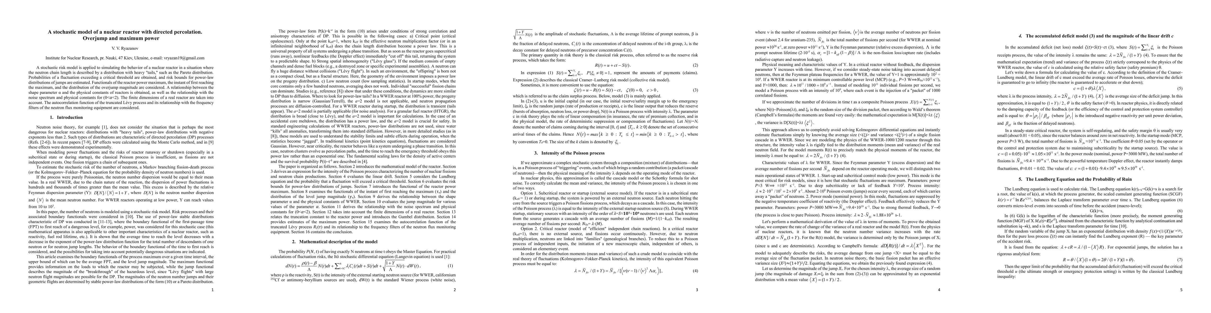 Thumbnail for A stochastic model of a nuclear reactor with directed percolation. Overjump and maximum power