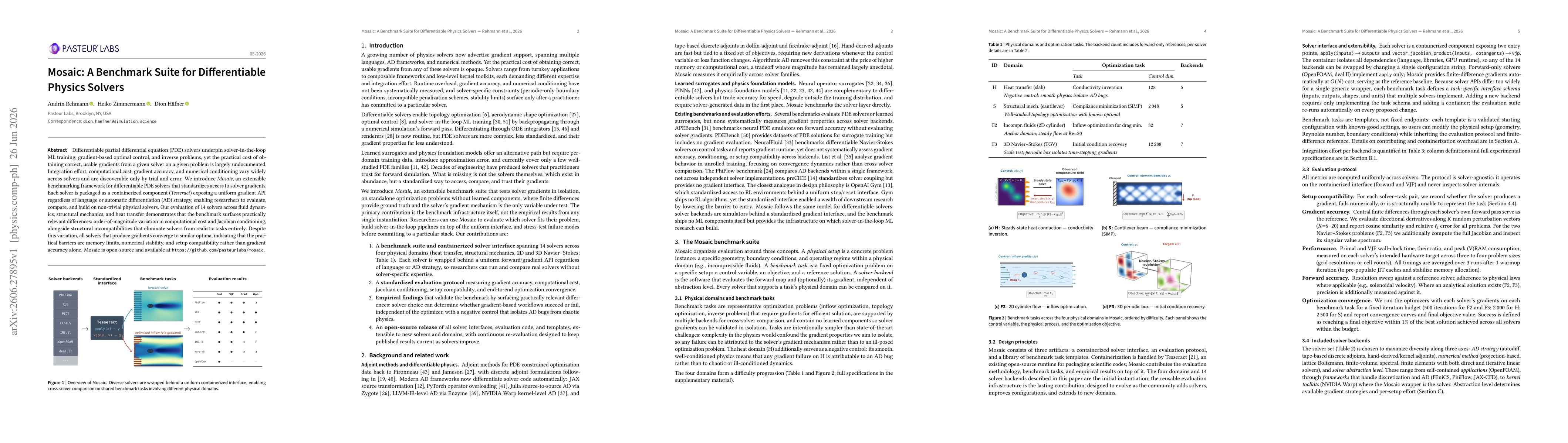 Thumbnail for Mosaic: A Benchmark Suite for Differentiable Physics Solvers