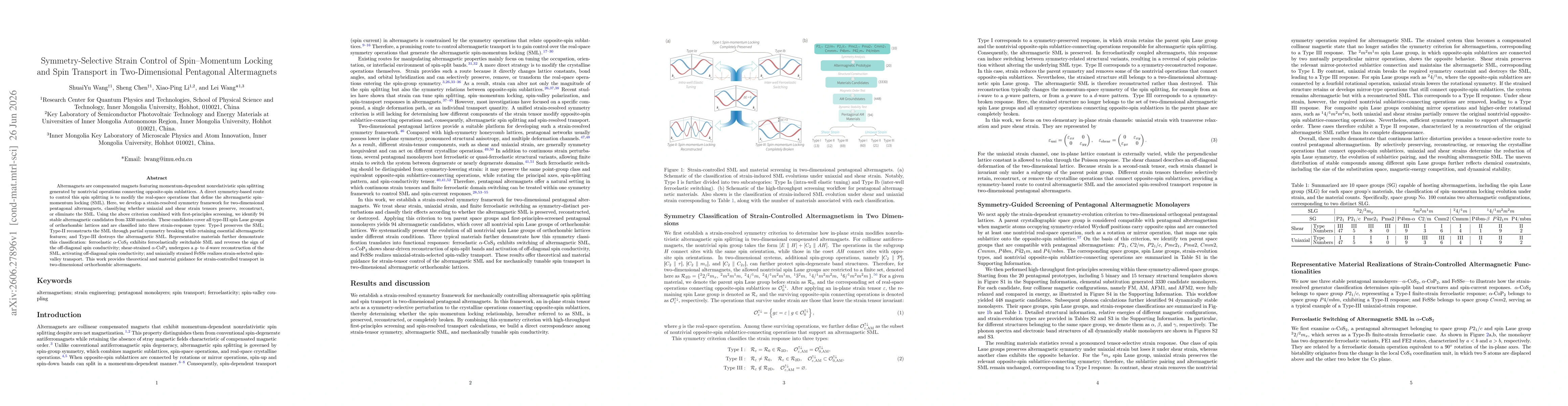 Thumbnail for Symmetry-Selective Strain Control of Spin-Momentum Locking and Spin Transport in Two-Dimensional Pentagonal Altermagnets