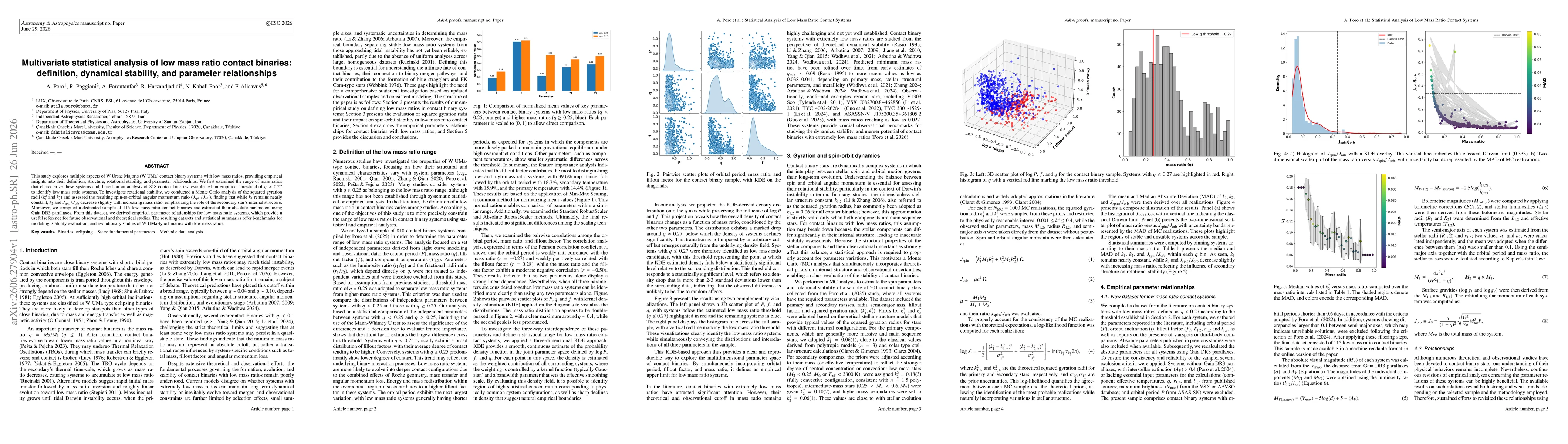 Thumbnail for Multivariate Statistical Analysis of Low Mass Ratio Contact Binaries: Definition, Dynamical Stability, and Parameter Relationships
