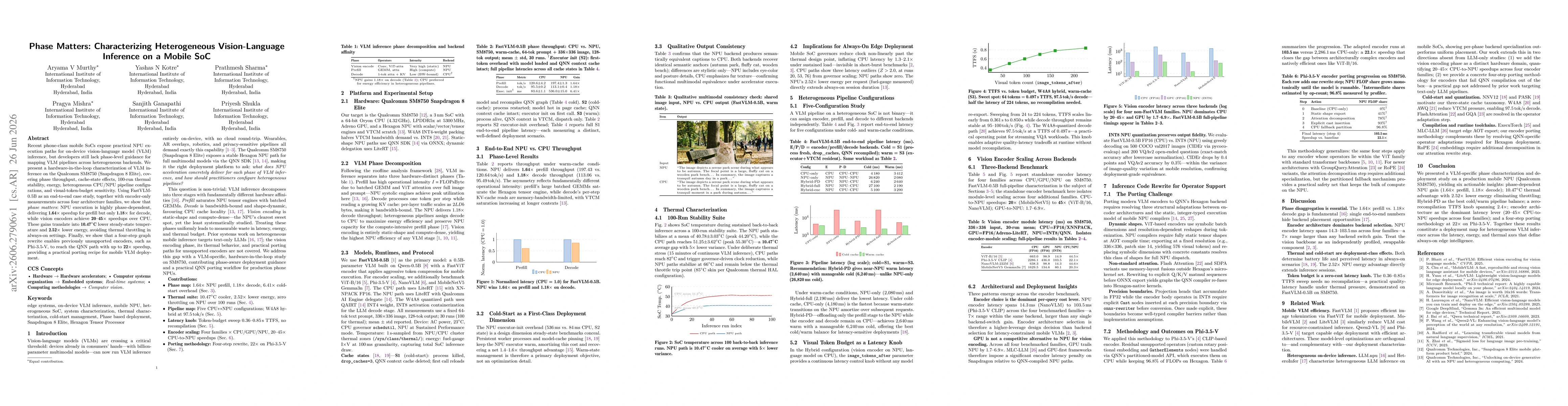 Thumbnail for Phase Matters: Characterizing Heterogeneous Vision-Language Inference on a Mobile SoC