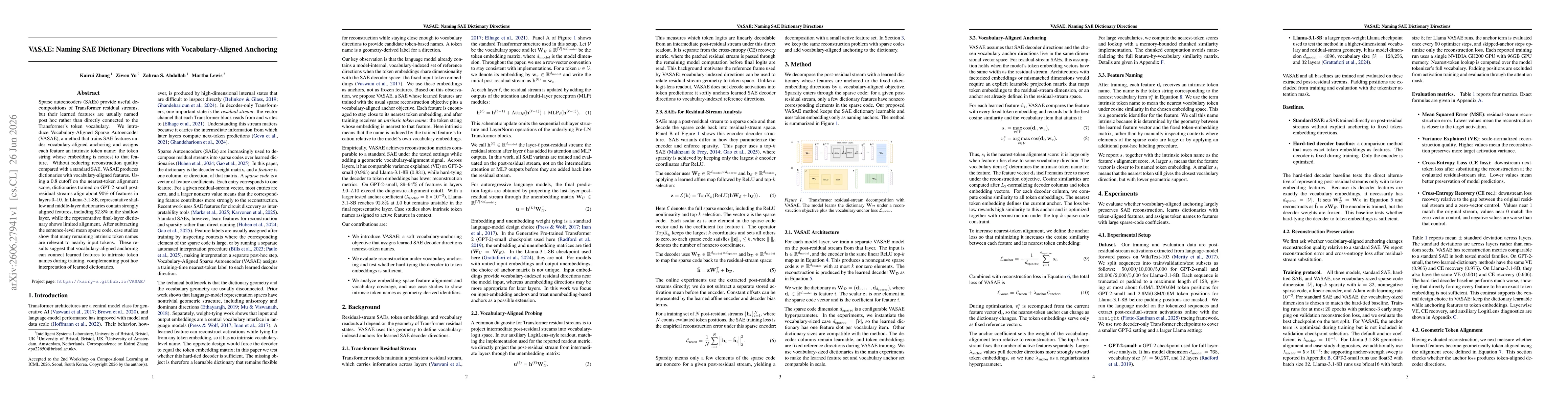 Thumbnail for VASAE: Naming SAE Dictionary Directions with Vocabulary-Aligned Anchoring