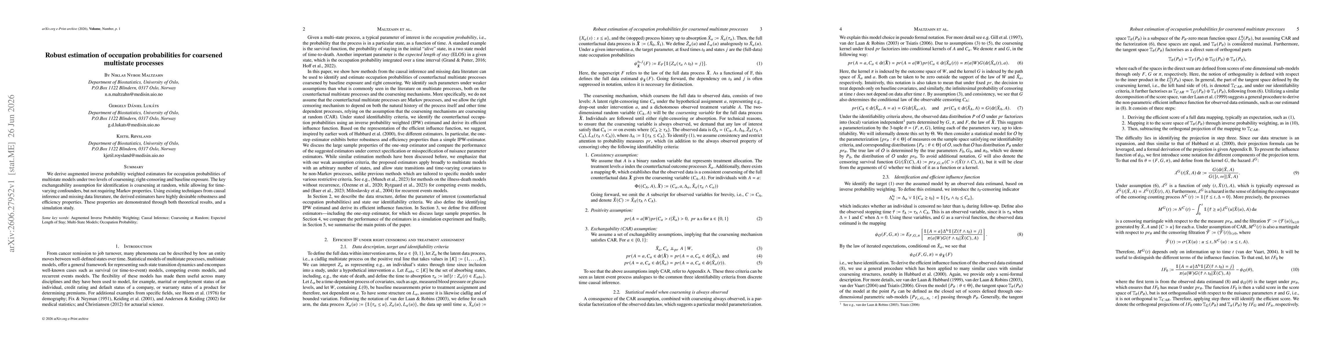 Thumbnail for Robust estimation of occupation probabilities for coarsened multistate processes