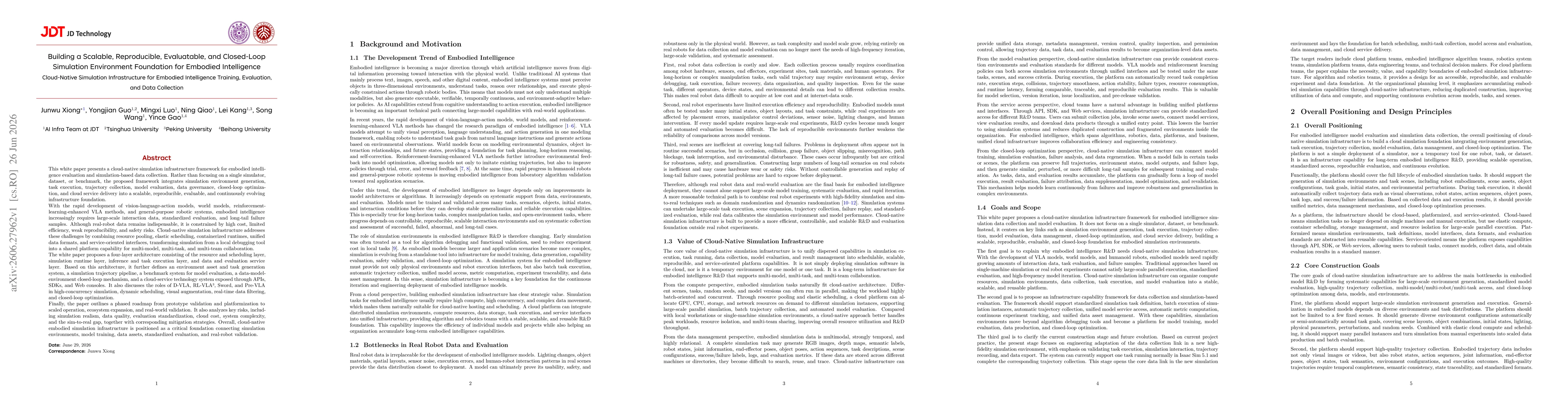 Thumbnail for Building a Scalable, Reproducible, Evaluatable, and Closed-Loop Simulation Environment Foundation for Embodied Intelligence Cloud-Native Simulation Infrastructure for Embodied Intelligence Training, Evaluation, and Data Collection