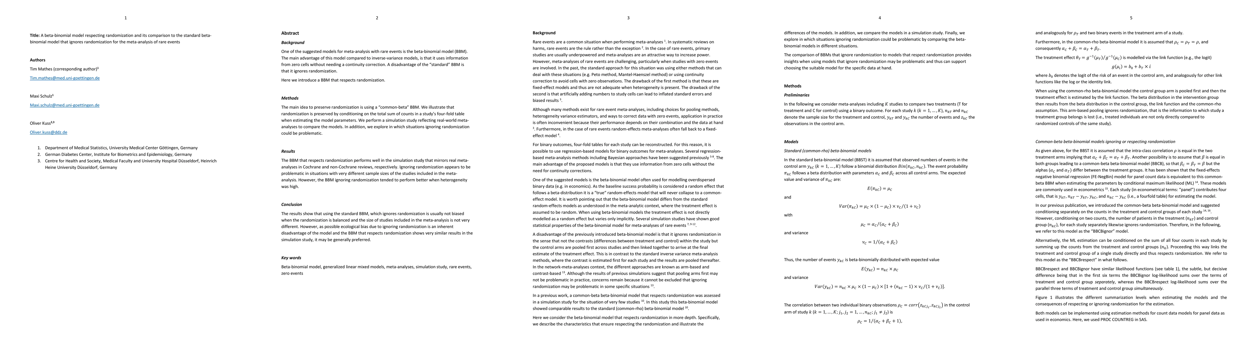 Thumbnail for A beta-binomial model respecting randomization and its comparison to the standard beta-binomial model that ignores randomization for the meta-analysis of rare events